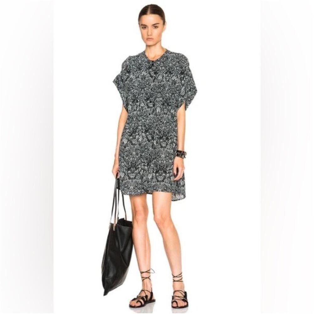 IRO Delilah Pintuck Pleated Oversized Black White A Line Shirt Dress 36 S